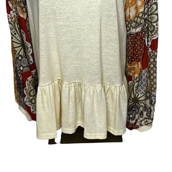 Umgee cream boho top with mixed print bishop sleeves size M - Picture 3 of 15